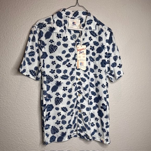 NEW Laguna Palm, Pineapple & Flower Button Up Collared Silky Camp Shirt Small - Picture 10 of 11